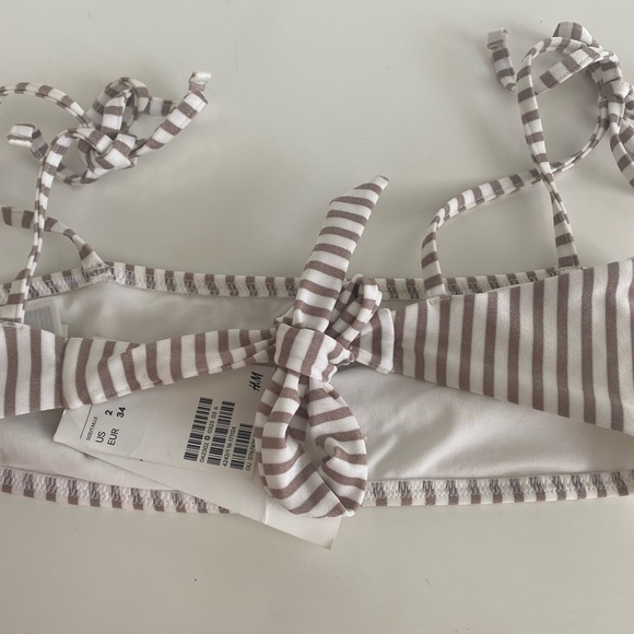 H&M Brown and White Tie Swim Bikini Top - 2 - Picture 2 of 3